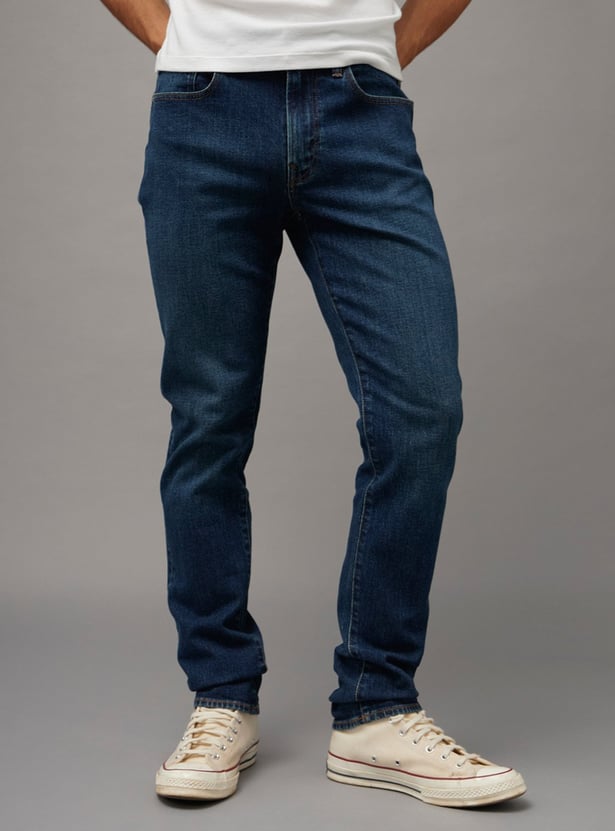 AMERICAN EAGLE Solid Dark Wash Slim Straight Jeans