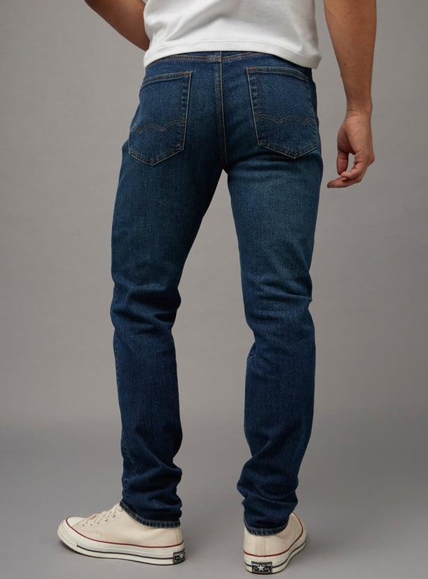 AMERICAN EAGLE Solid Dark Wash Slim Straight Jeans