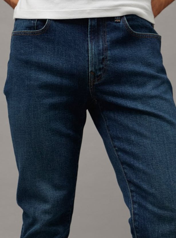 AMERICAN EAGLE Solid Dark Wash Slim Straight Jeans