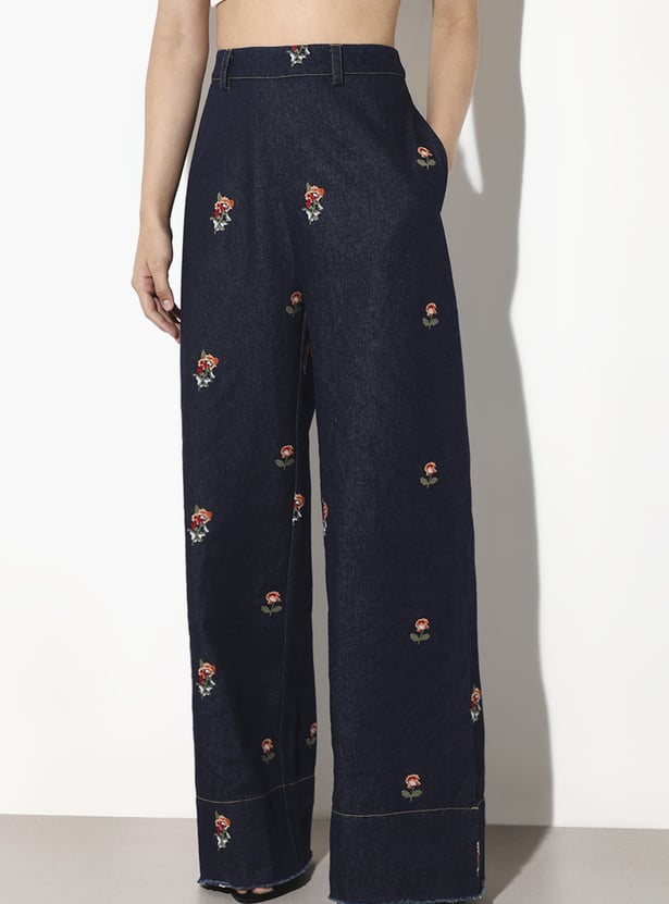 ONLY Embroidered Wide Leg Jeans