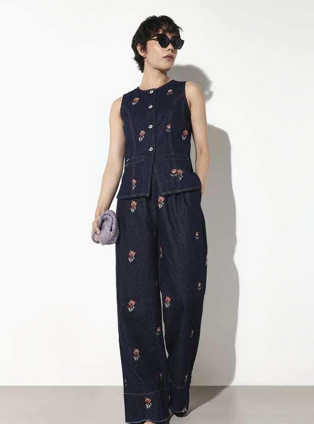 ONLY Embroidered Wide Leg Jeans
