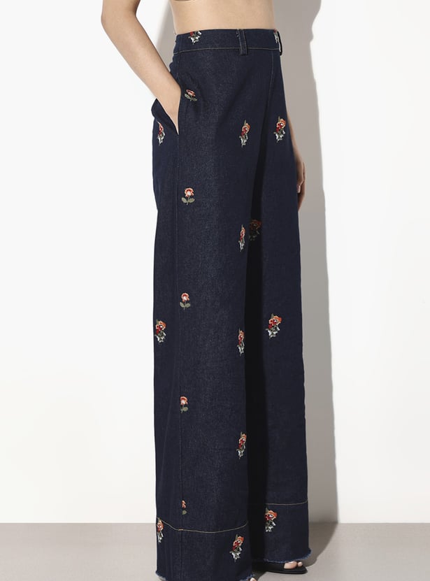 ONLY Embroidered Wide Leg Jeans