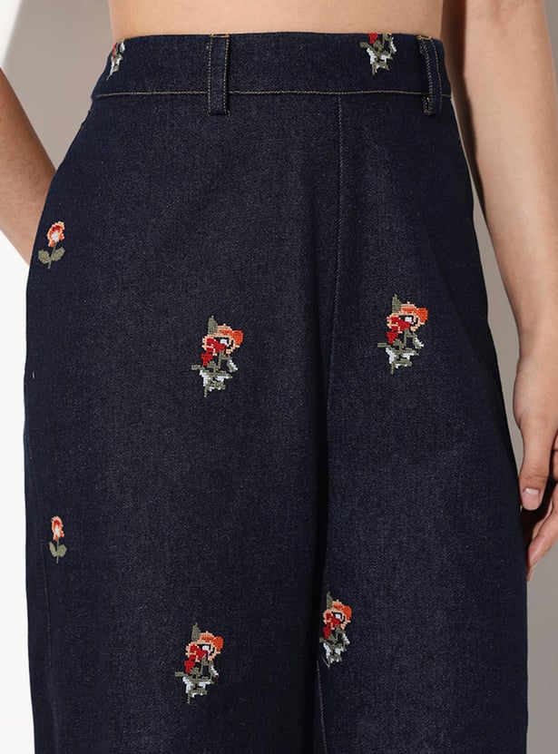ONLY Embroidered Wide Leg Jeans