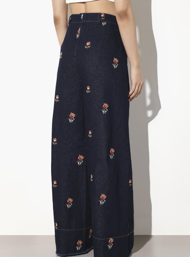ONLY Embroidered Wide Leg Jeans