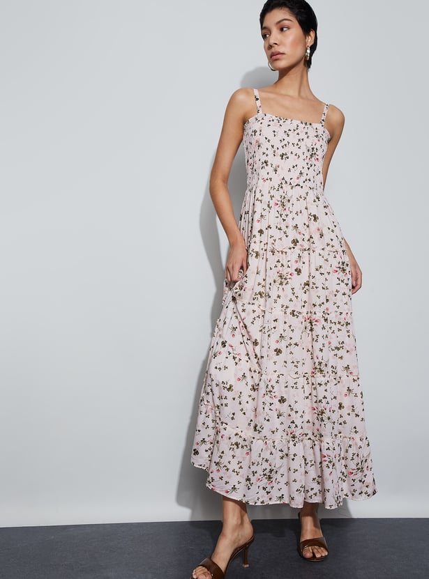 CODE Floral Print Spaghetti Neck Maxi Dress