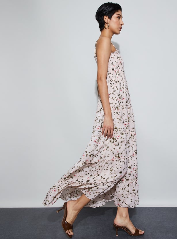 CODE Floral Print Spaghetti Neck Maxi Dress