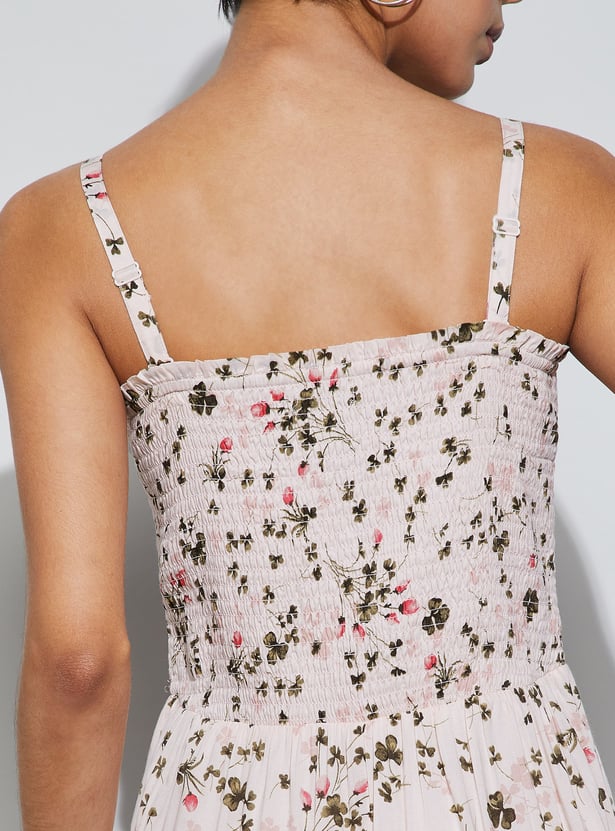 CODE Floral Print Spaghetti Neck Maxi Dress