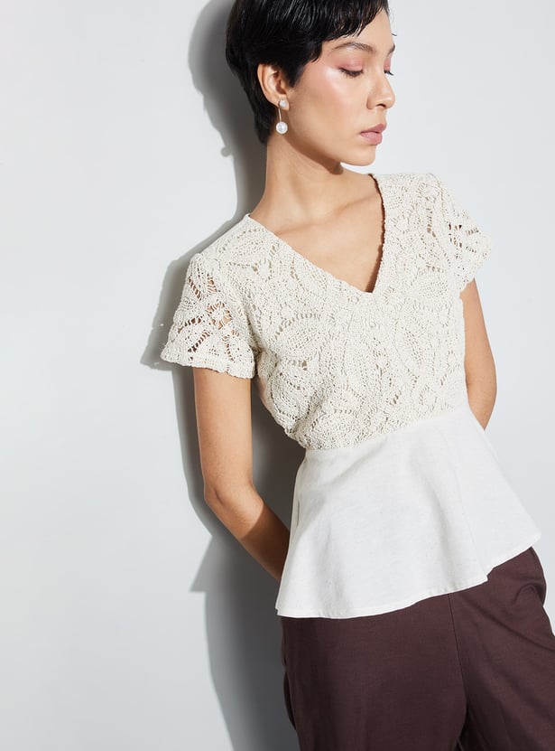 CODE Crochet Design V-Neck Peplum Top