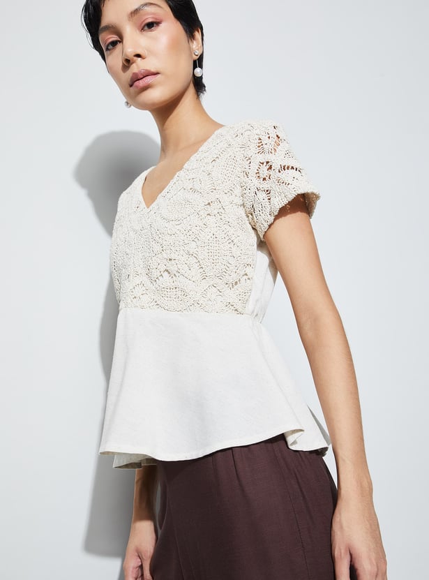 CODE Crochet Design V-Neck Peplum Top