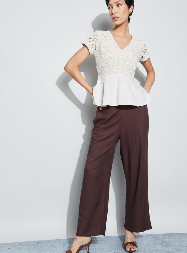 CODE Crochet Design V-Neck Peplum Top