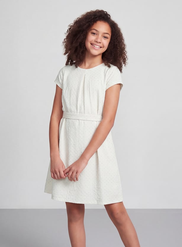 FAME FOREVER Girls Solid Tie-Up Dress