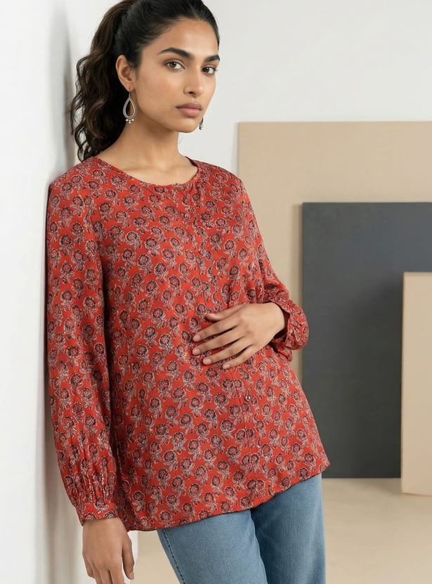 W Floral Print Round Neck Full Sleeve Top