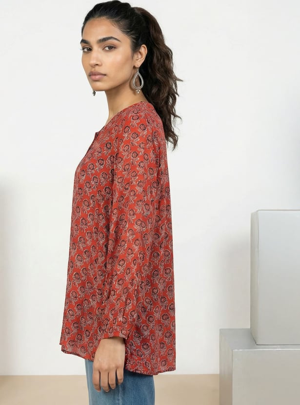 W Floral Print Round Neck Full Sleeve Top