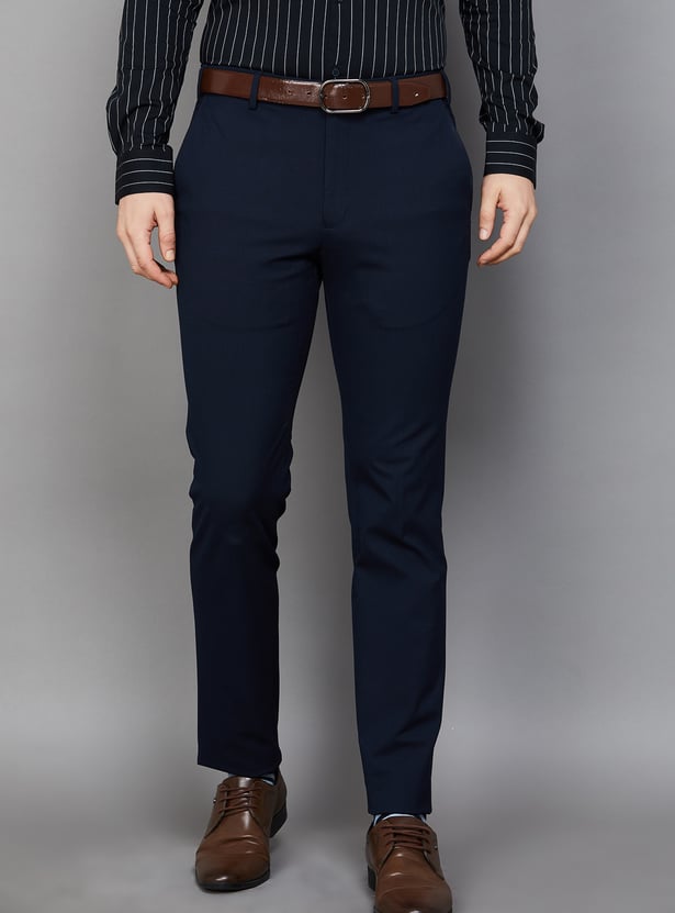 PARK AVENUE Solid Slim Straight Formal Trousers