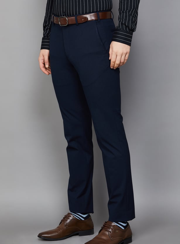 PARK AVENUE Solid Slim Straight Formal Trousers