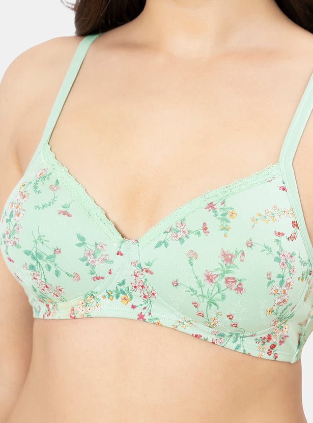AMANTE Floral Print Padded Non-Wired Seamless T-Shirt Bra