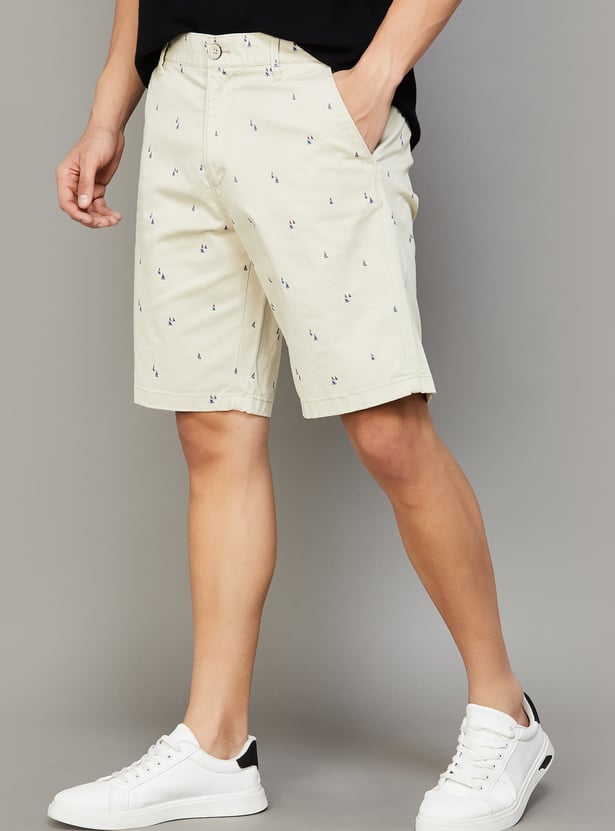 T-BASE Printed Mid-Rise Shorts