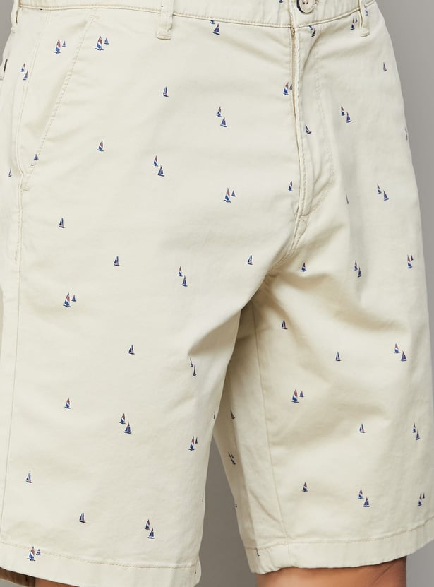 T-BASE Printed Mid-Rise Shorts