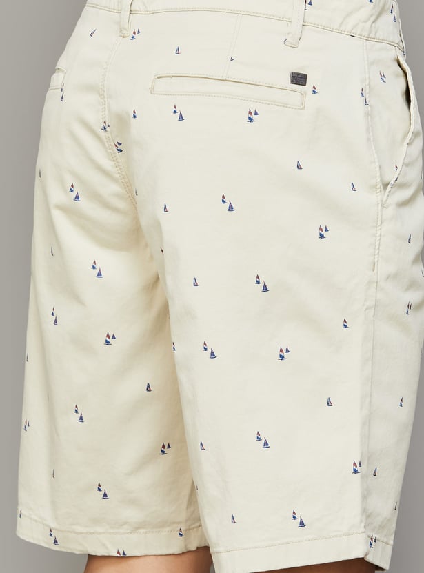 T-BASE Printed Mid-Rise Shorts