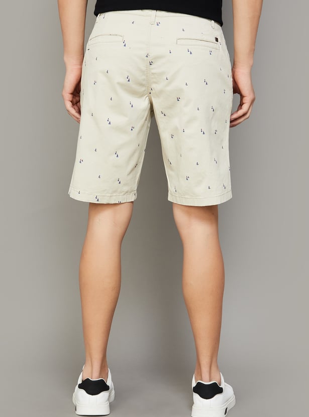 T-BASE Printed Mid-Rise Shorts