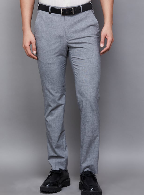 PARK AVENUE Solid Super Slim Formal Trousers