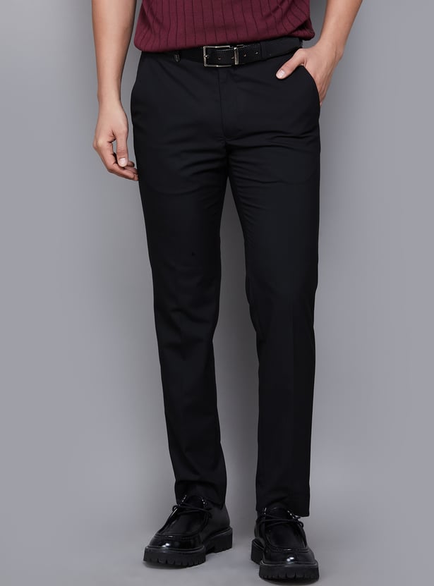PARK AVENUE Solid Super Slim Formal Trousers