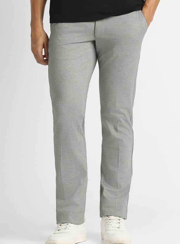VH SPORTS Textured Slim Straight Trousers