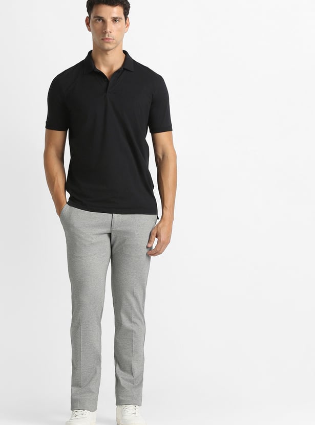 VH SPORTS Textured Slim Straight Trousers