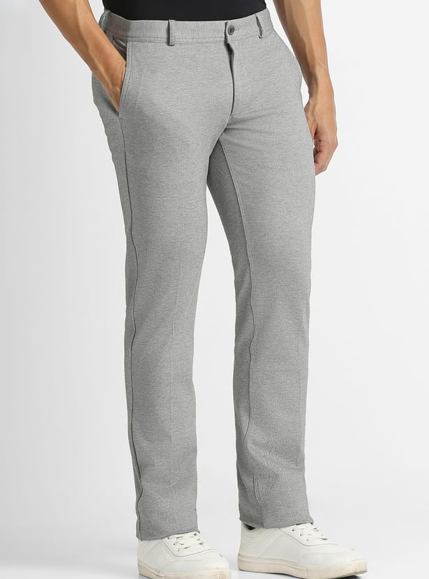 VH SPORTS Textured Slim Straight Trousers