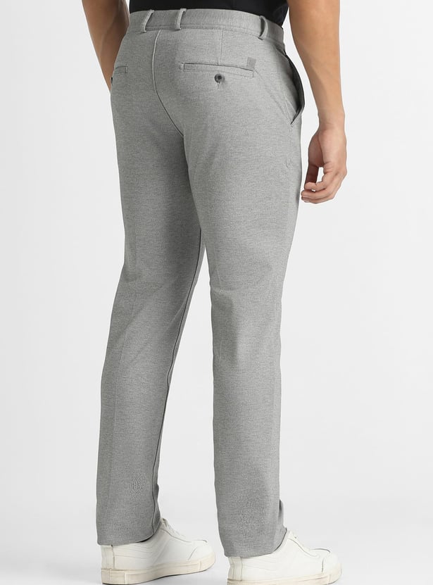 VH SPORTS Textured Slim Straight Trousers
