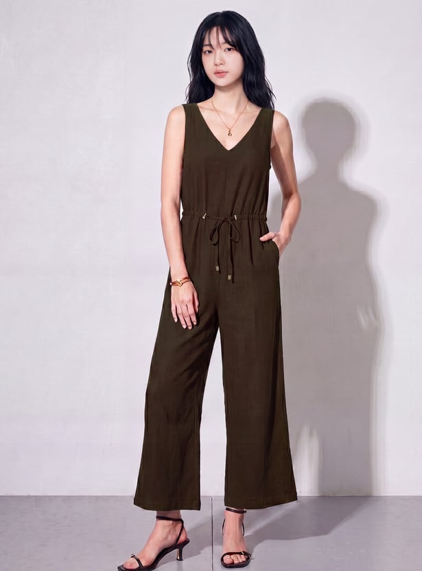CODE Solid Tie-Up Jumpsuit