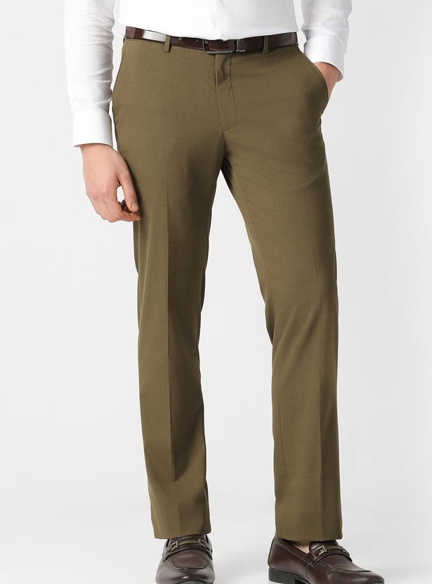 V DOT Solid Slim Straight Trousers