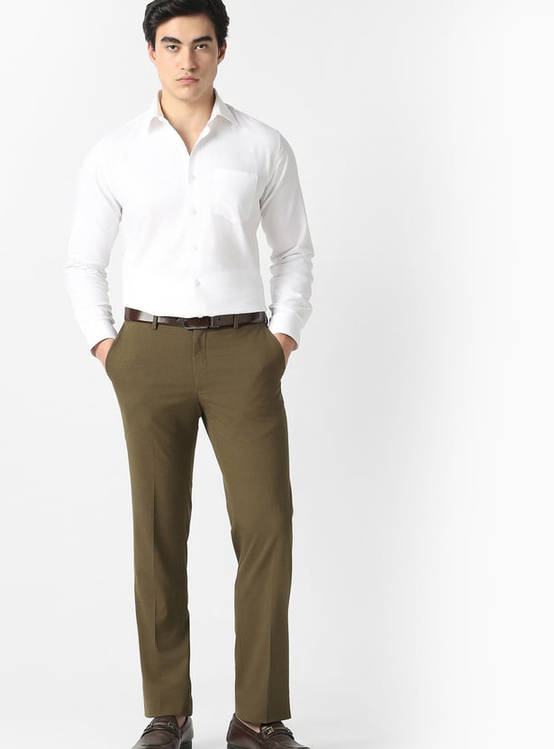 V DOT Solid Slim Straight Trousers