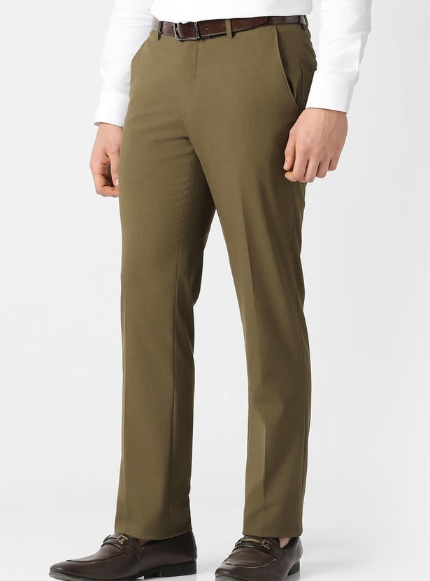 V DOT Solid Slim Straight Trousers