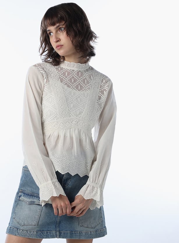 ONLY High-Neck Sheer Blouson Top