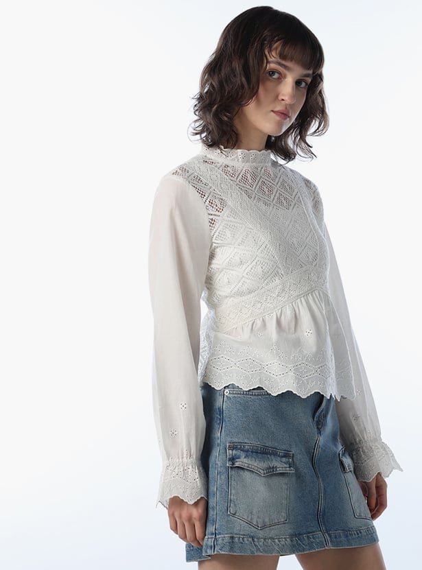 ONLY High-Neck Sheer Blouson Top