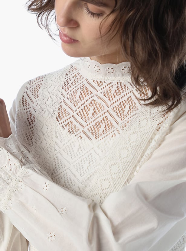 ONLY High-Neck Sheer Blouson Top