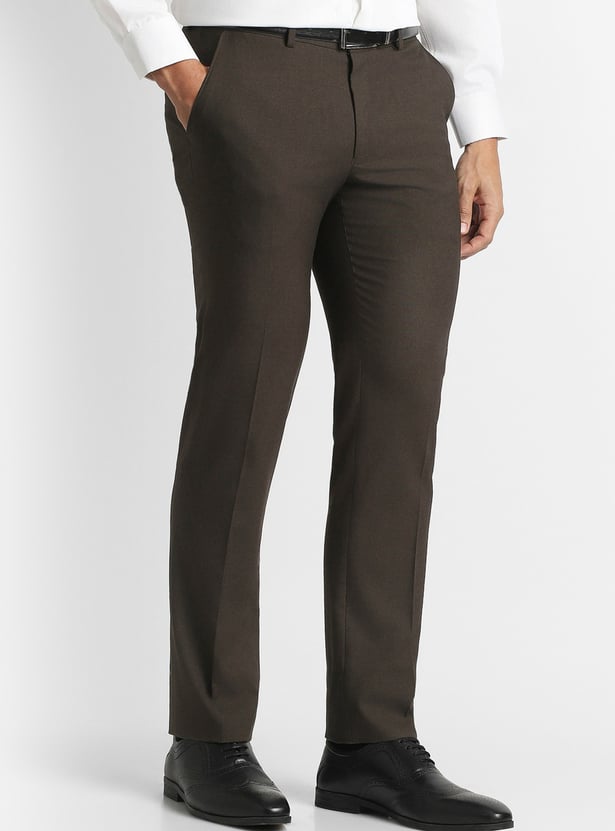 V DOT Solid Slim Straight Trousers