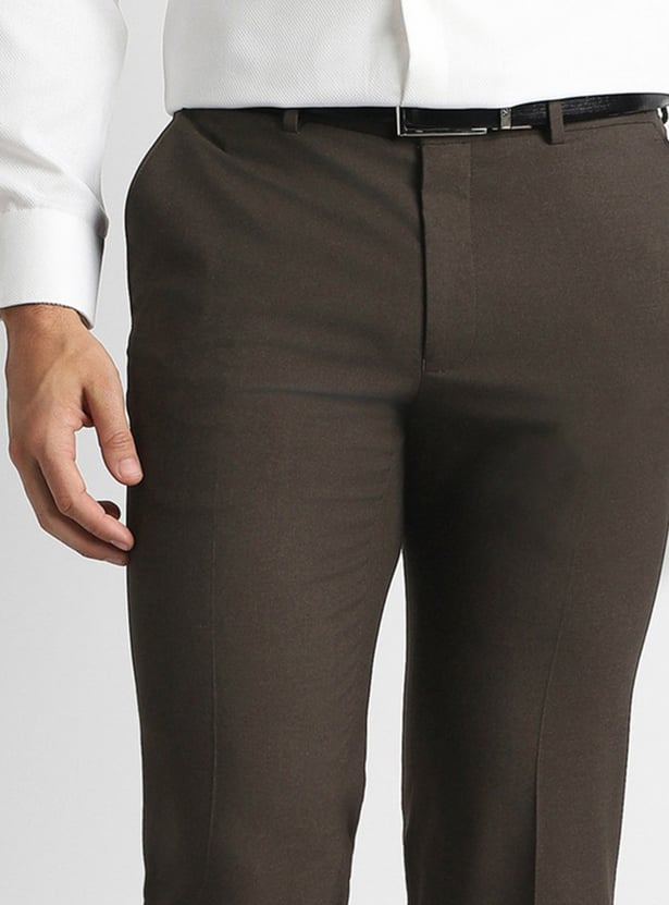 V DOT Solid Slim Straight Trousers