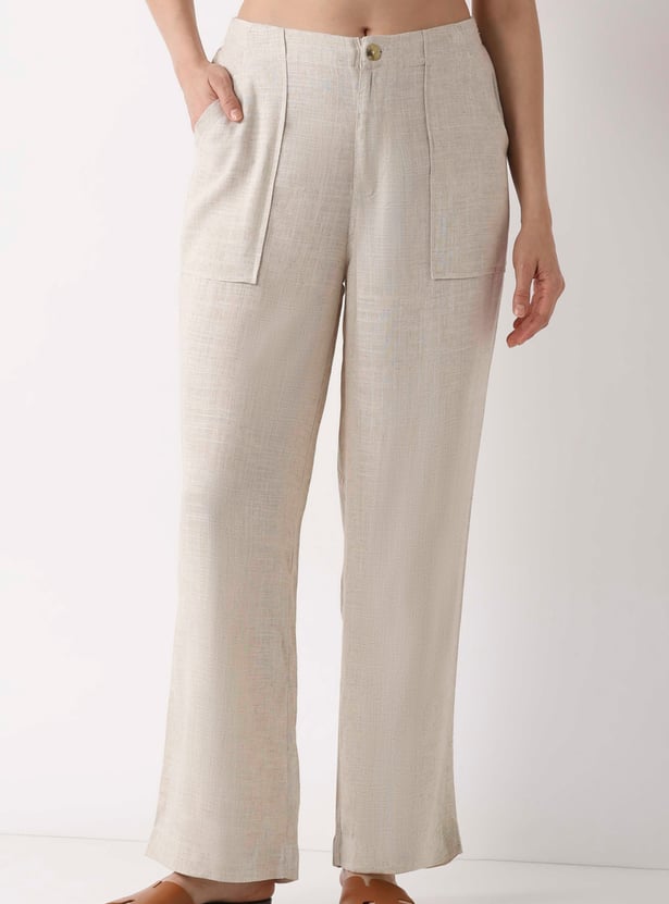 BIBA Solid Straight Pants