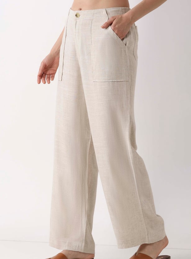 BIBA Solid Straight Pants