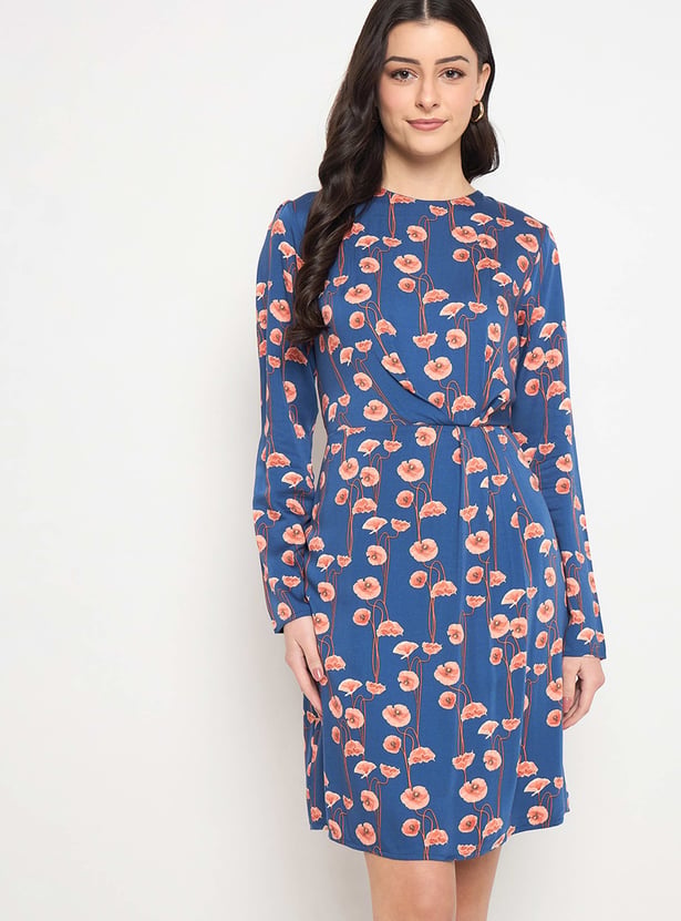 MADAME Floral Print Round Neck Midi Dress