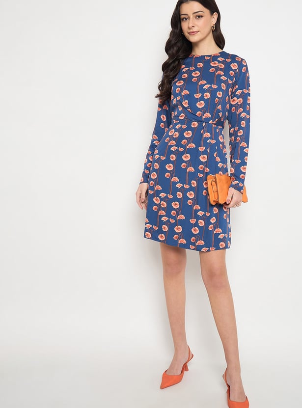 MADAME Floral Print Round Neck Midi Dress