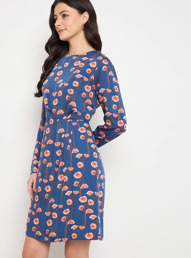 MADAME Floral Print Round Neck Midi Dress