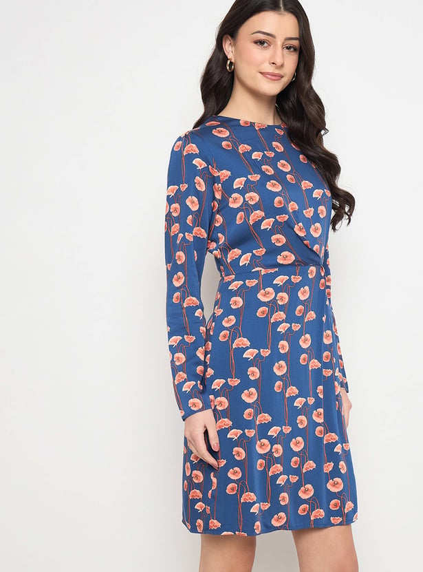 MADAME Floral Print Round Neck Midi Dress