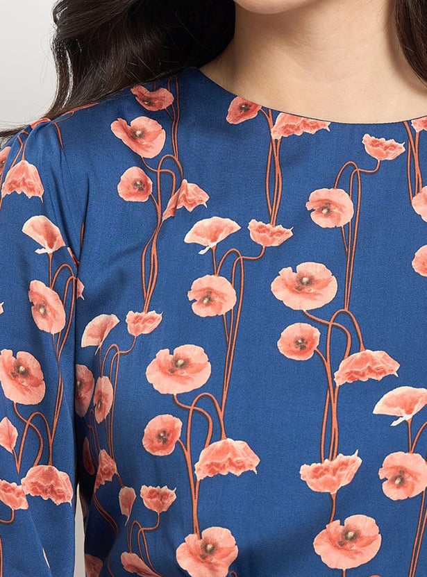 MADAME Floral Print Round Neck Midi Dress