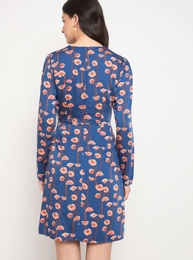 MADAME Floral Print Round Neck Midi Dress