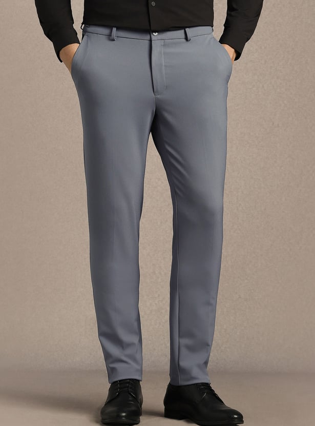 LOUIS PHILIPPE Solid Slim Straight Formal Trousers