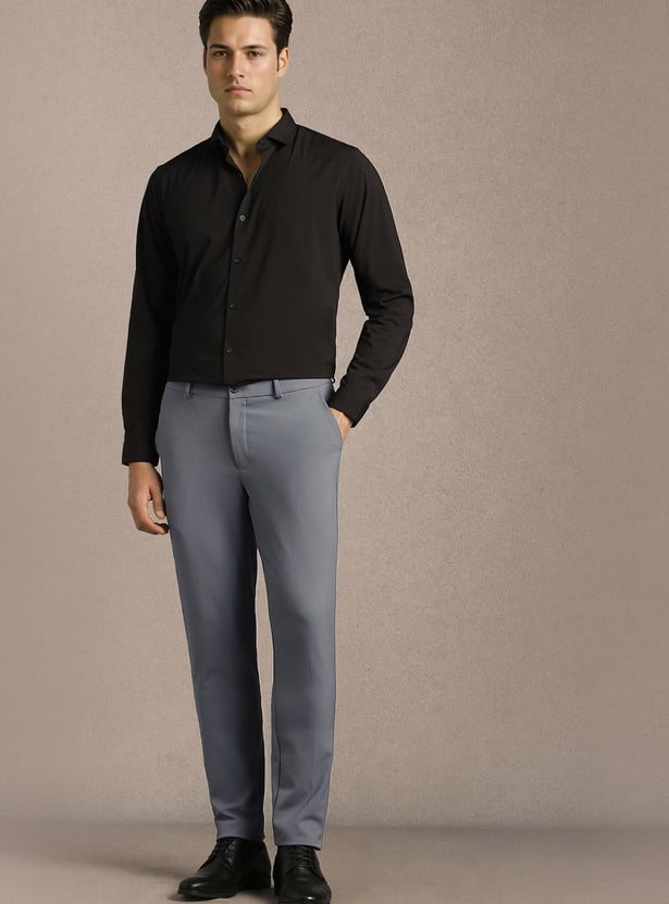 LOUIS PHILIPPE Solid Slim Straight Formal Trousers