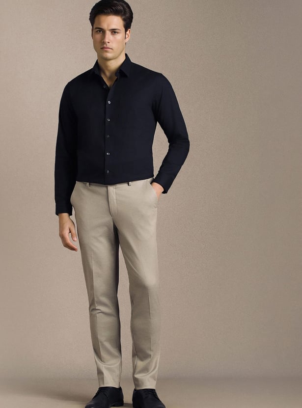LOUIS PHILIPPE Solid Slim Straight Formal Trousers